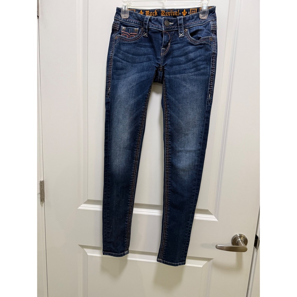 Rock Revival Alivia Skinny Jeans Womens 25 Dark Wash Flap Pocket Low Rise Denim
